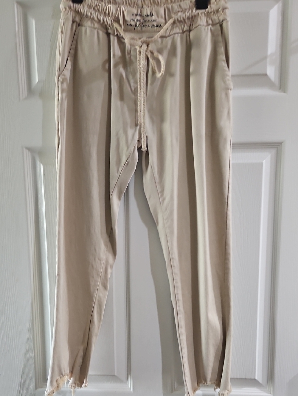 Beige Drawstring Casual Pants